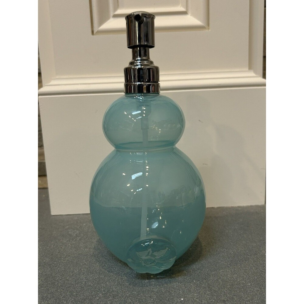 At Home Blue Bunny Glass Soap Dispenser with Polished Metal Pump
